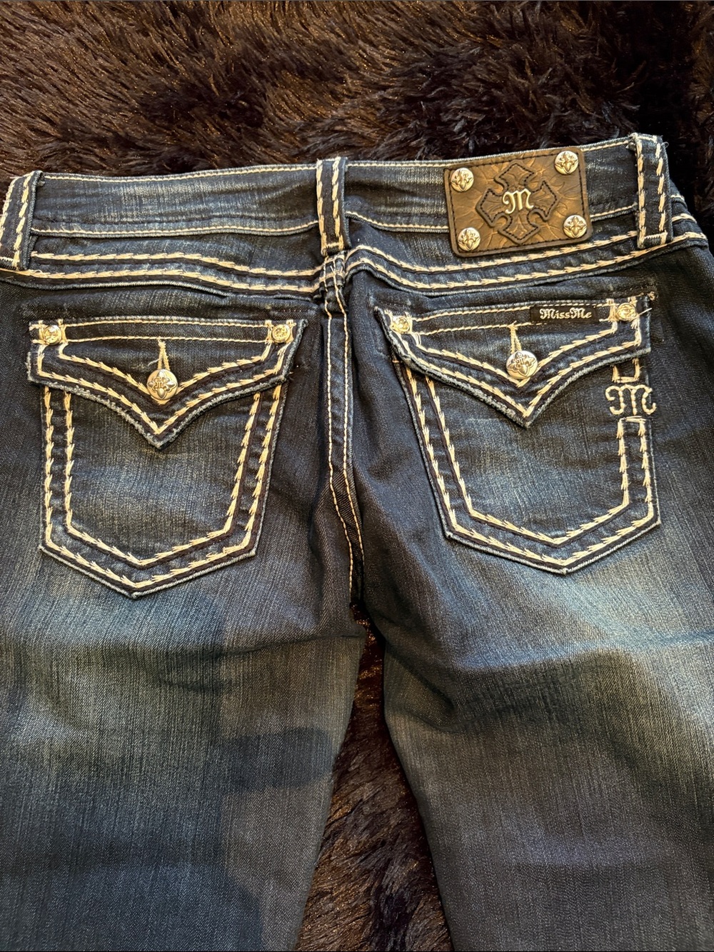 Miss Me Dark Blue Bootcut Jeans with Contrast Stitching